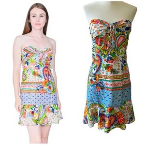 AMANDA UPRICHARD ALANNA CAROUSEL MINI DRESS BACK ZIPPER RUBBERIZED CHEST SMOCKED